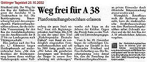 Göttinger Tageblatt 25.10.2002; zum Vergrößern bitte anklicken !