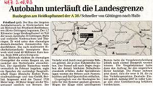 Hannoversche Allgemeine Zeitung 02.10.2003; zum Vergrößern bitte anklicken !