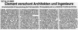 Süddeutsche Zeitung 24.10.2003; zum Vergrößern bitte anklicken !