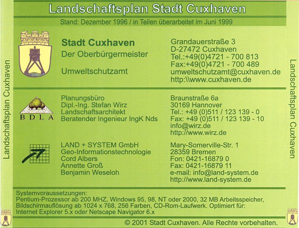 Impressum CD-Rom Landschaftsplan Stadt Cuxhaven