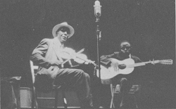 Butch Cage & Willie Thomas at Newport; source: Notes of Folkways FA 2431; Polaroid Land Photo by W. Field; click to enlarge!