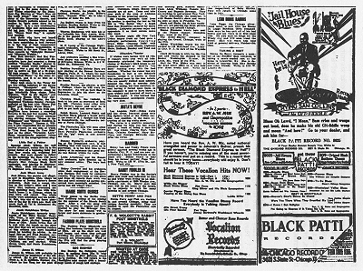 Black Patti advertisement in the Chicago Defender July 2, 1927; source: Paul Oliver: Songsters & Saints, p. 152; click to enlarge!