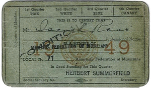 D O C T O R   R O S S' 1949 Union Card; source: 