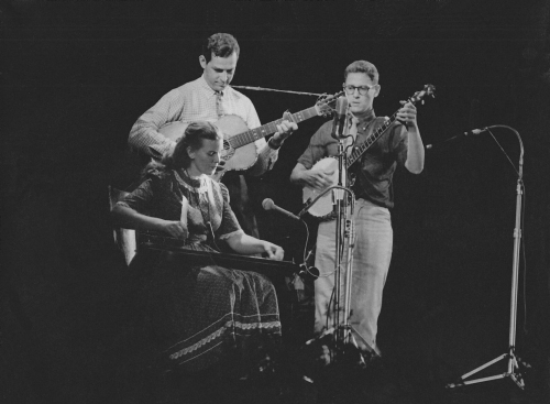 Jean Ritchie, Oscar Brand & Billy Faier at Newport Folk Festival '59, July 11/12, 1959; source: ebay auction; minor damages photoshop cleared up by Stefan Wirz (a cropped version of this photo is published on the back cover of Vanguard VSD 2055 / VRS-9064 'Folk Festival at Newport Volume 3'); photographer: 'Lawrence' (Larence N.) Shustak