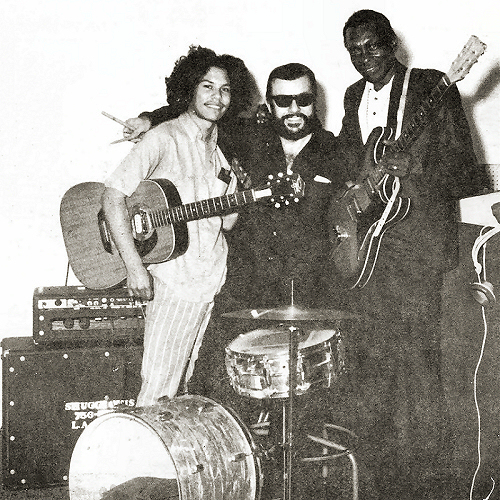 Shuggie Otis, Johnny Otis and Slim Green; source: Back cover of Kent KST-459; photographer's name not given