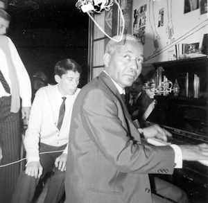 Curtis Jones at his 'Recital de Blues Authentique' in Strasbourg, France, organized by 'Le Club des Amis du Jazz' at 'Salle de l'Aubette' on June 28, 1962; Courtesy of Pierre Monnery, who found a Curtis Jones LP with - amongst others - this photo inside; photographer's name not known