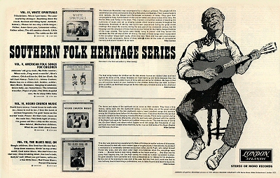 double page advert for the London-American LP reissues of Southern Folk Heritage Series from Jazz Journal April 1961; 