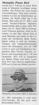 M E M P H I S   P I A N O   R E D obituary; source: Blues Forum Nr. 6 (2. Quartal 1982), p. 50; photographer: Axel Küstner