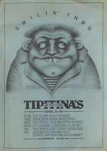 Handbill for appearances in the week of April 23-28, 1984 at TIPITINA's in New Orleans --- on Monday, 23th it's 'The Flora Molton Band'; source: Internet; artwork by Barton Faist