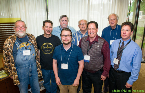 At the ARSC (Association for Recorded Sound Collections) conference in Chapel Hill, NC, May 17, 2014; (Left to right): Richard Weize (Bear Family), David Giovannoni (First Sounds), Rich Nevins (Shanachie/Yazoo), Lance Ledbetter (Dust-to-Digital), David Freeman (County), Cary Ginell (Origin Jazz Library), Chris Strachwitz (Arhoolie), Richard Martin (Archeophone); source: Cary Ginell @ facebook; photographer: Mike Devecka