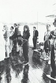 Newport 1967: Joni Mitchell, unknown, unknown, Joan Baez, Leonard Cohen, Manny Greenhill, unknown; source: Eric von Schmidt & Jim Rooney: Baby, let me follow you down - The illustrated story of the Cambridge folk years.- New York 1979, p. 299; photographer: David Gahr; click to enlarge!