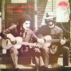 Unknown (in whiteface) [this is <i>not</i> Larry Johnson!] & Nick Perls (in blackface); source: Front cover of Yazoo LP 1024; click to enlarge!