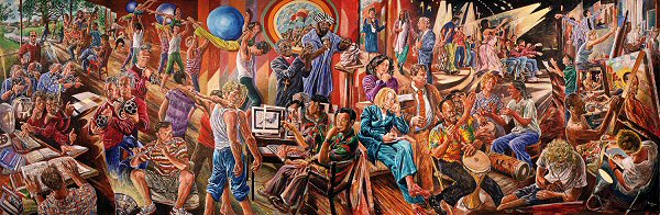 THE WORLD AT LARGE - The Art Rosenbaum Mural at The University of Georgia Center for Humanities and Arts; source: http://artrosenbaum.org/reviews/worldatlarge.pdf; click to enlarge!