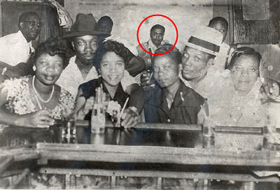 Sylvio's Lounge (or The Zanzibar), prob. 1954; persons at the bar (l to r): Viola Spearman (Koko Taylor's Sister), Levi Walton (Koko Taylor's brother), Vera Walton (Levi Walton's wife), Koko Taylor, Robert Taylor, Savannah Becton (Koko Taylor's sister) ; in the background (l to r): Muddy Waters, Otis Spann, Elga Edmonds (red circle), Jimmy Rogers; source: http://www.pastblues.com/view-action-89.html?en=Elga+Edmonds; click to enlarge!