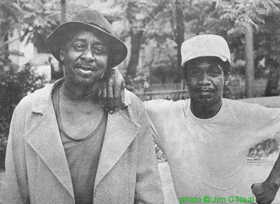 Brothers <b>Otis 'Big Smokey' and Albert Abraham 'Abe' 'Little Smokey' Smothers, 1977; source: Front cover of Living Blues # 37 (Mar/Apr 1978); photographer: Jim O'Neal