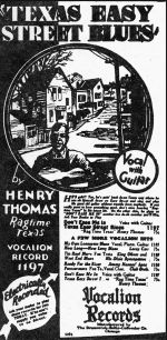 Chicago Defender advertisement for 1928 Vocalion 1197; source: Samuel Charters: The Bluesmen.- New York (Oak Publications) 1967, p. 194; click to enlarge!
