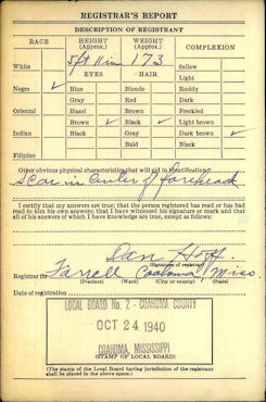 Muddy Waters' October 24, 1940 Draft Registration Card, back side