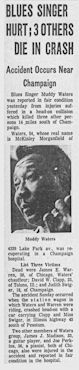 'Blues Singer Hurt; 3 Others Die In Crash'; source: Chicago Tribune, October 28, 1969, p. 26