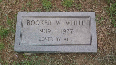 'B U K K A'   W H I T E grave marker at New Park Cemetery in Memphis, TN; source: http://www.mississippibluestravellers.com/booker-bukka-white-new-park-cemetery-memphis-tennessee/