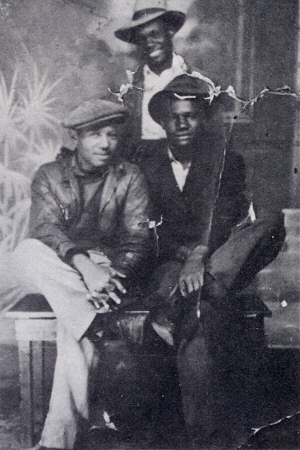 Jabo Williams, 1929 (standing), Robert McCoy & unknown (manager of the club) (seated)<br>at the Paradise Inn in Montgomery, Alabama, 1929; source: Mike Leadbitter (ed) 1971; photo courtesy Pat Cather