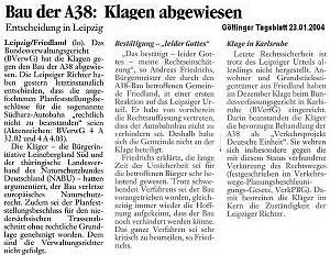 Göttinger Tageblatt 23.01.2004; zum Vergrößern bitte anklicken !