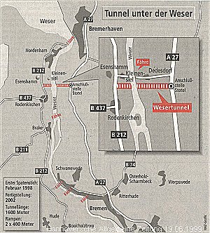 geogr. Lage Wesertunnel; aus Hannoversche Allgemeine Zeitung v. 19.6.1999